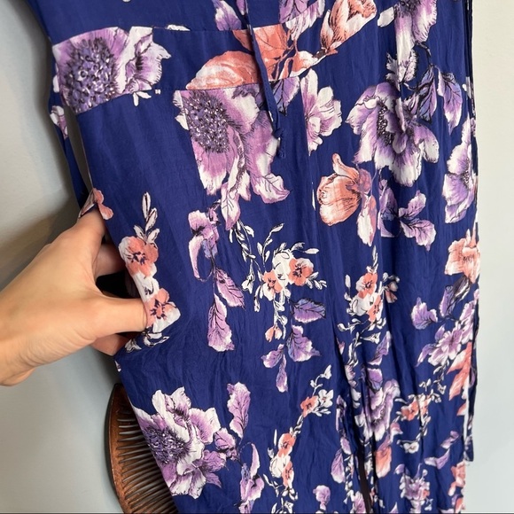 JOA Open-back Floral Print Jumpsuit In Cobalt Floral - Picture 8 of 11
